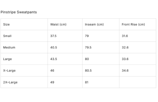 Size Guide Charts